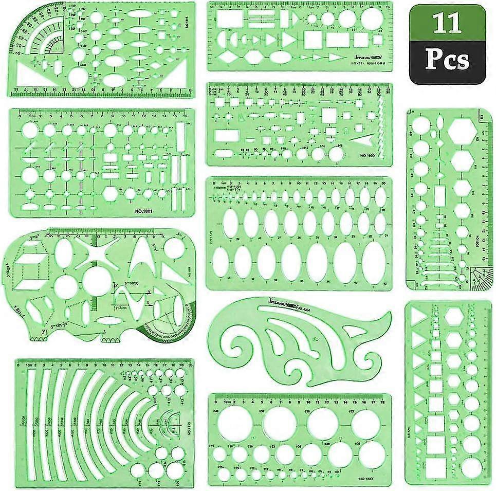 11 Pcs Plastic Measuring Ruler, Geometric Drawings Templates, Building Formwork, Drawing Stencil Tool, Stencils Geometric Drawing For Office & School