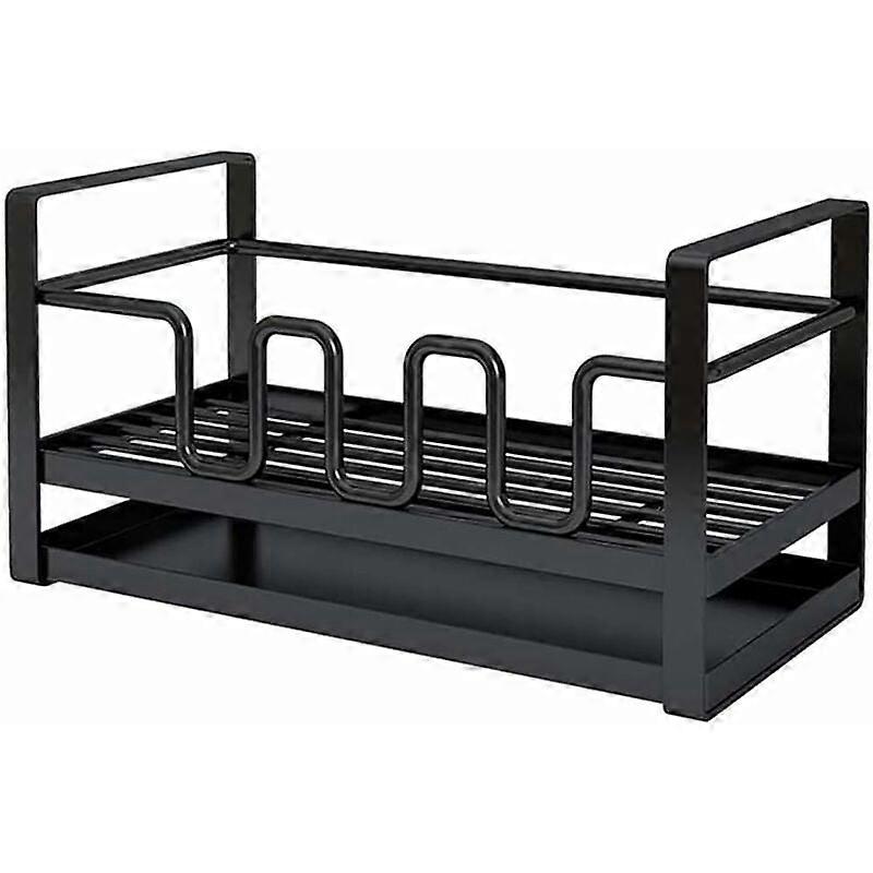 Kitchen sink storage rack with drain-