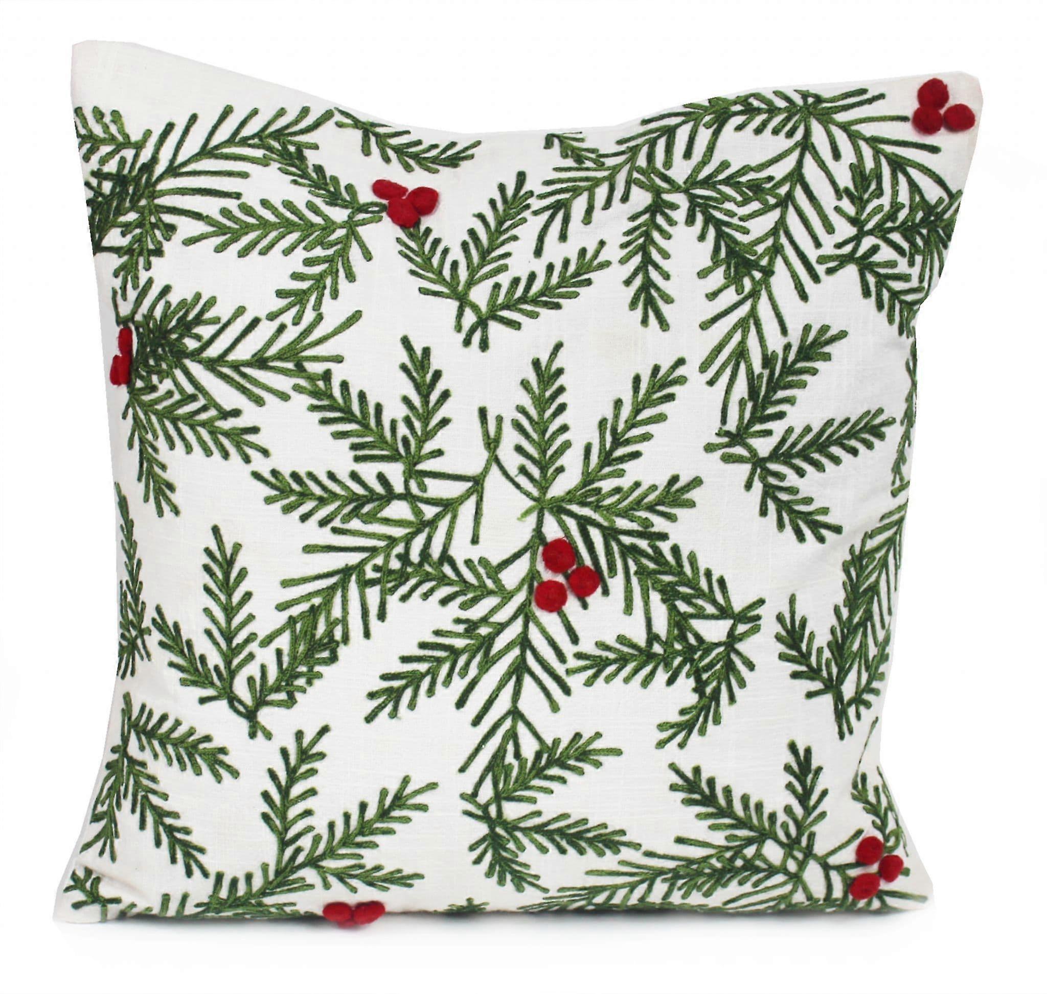 Berry Bright Christmas Embroidered Firs and Bobble Berries Cushion - 45cm x 45cm