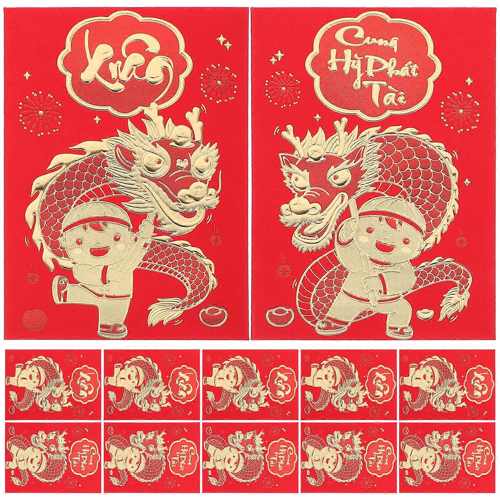 12 stk penger røde lommer Kinesiske lykkepenger konvolutter 2024 år røde konvolutter kontantkonvolutter