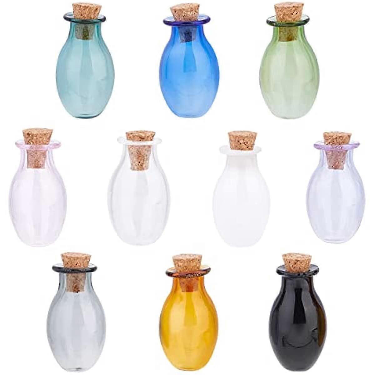 Mini Glass Bottles Colored Tiny Glass Jars 10 Colors Oval Wishing Bottle Spell Jar Vials Cute Bottles with Corks Stopper Drifting Bottle for Wedding P