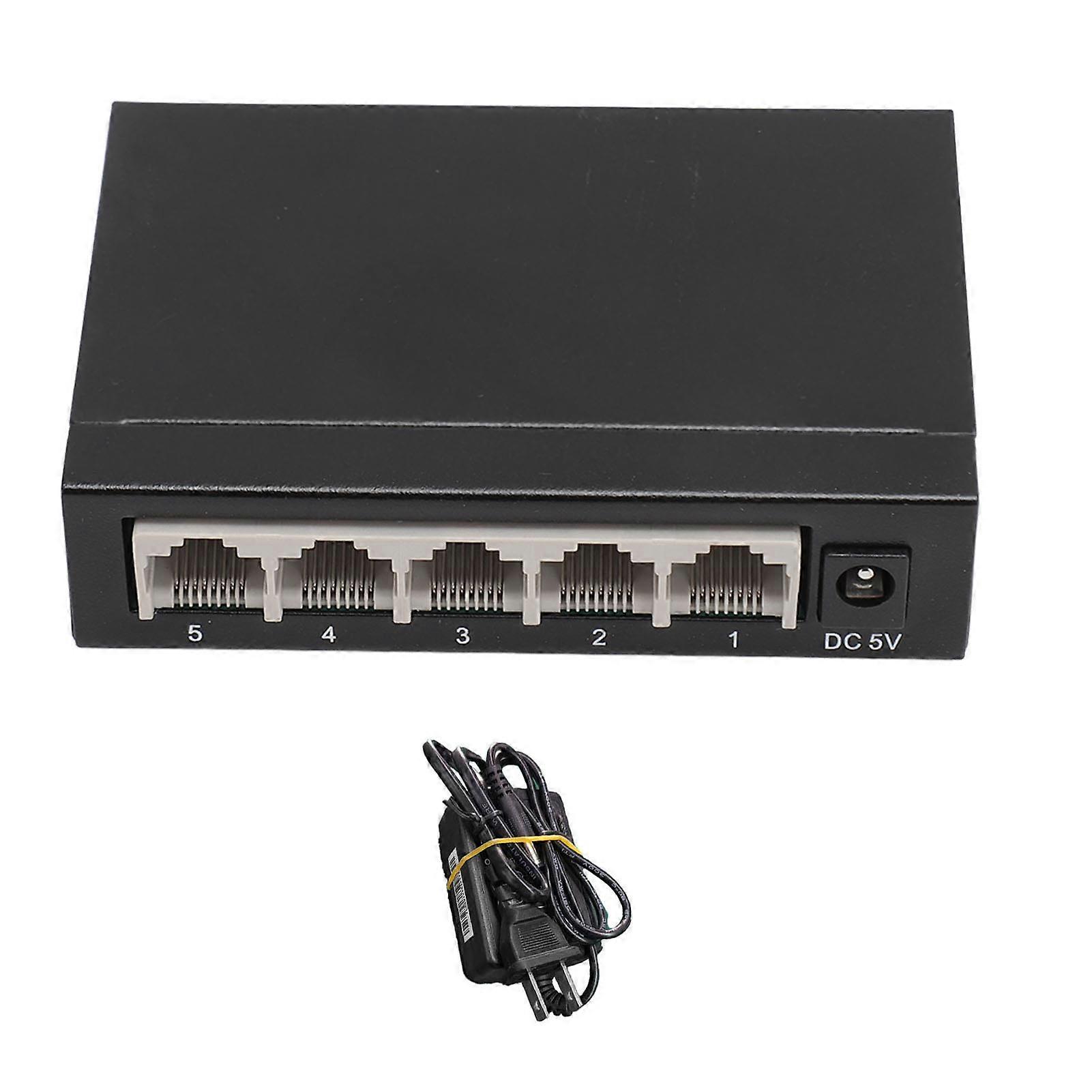 Ethernet Switch 5 Port Gigabit Ethernet Splitter Plug and Play Silent Operation Metal Network Hub for Laptop Game Console Printer 100?240V US Plug