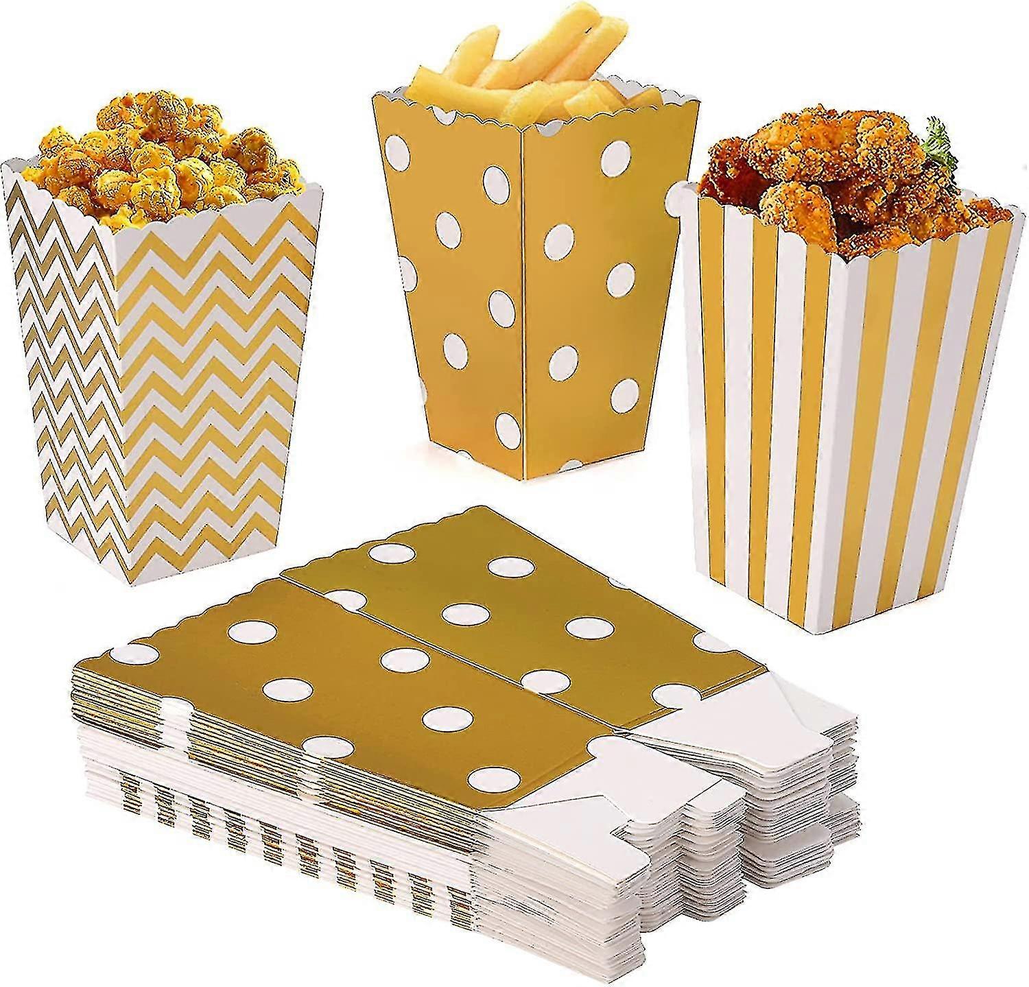 Gold - Popcorn Box 120 Popcorn Boxes Paper Bag Birthday Party (stripes*40, Waves*40, Dots*40)