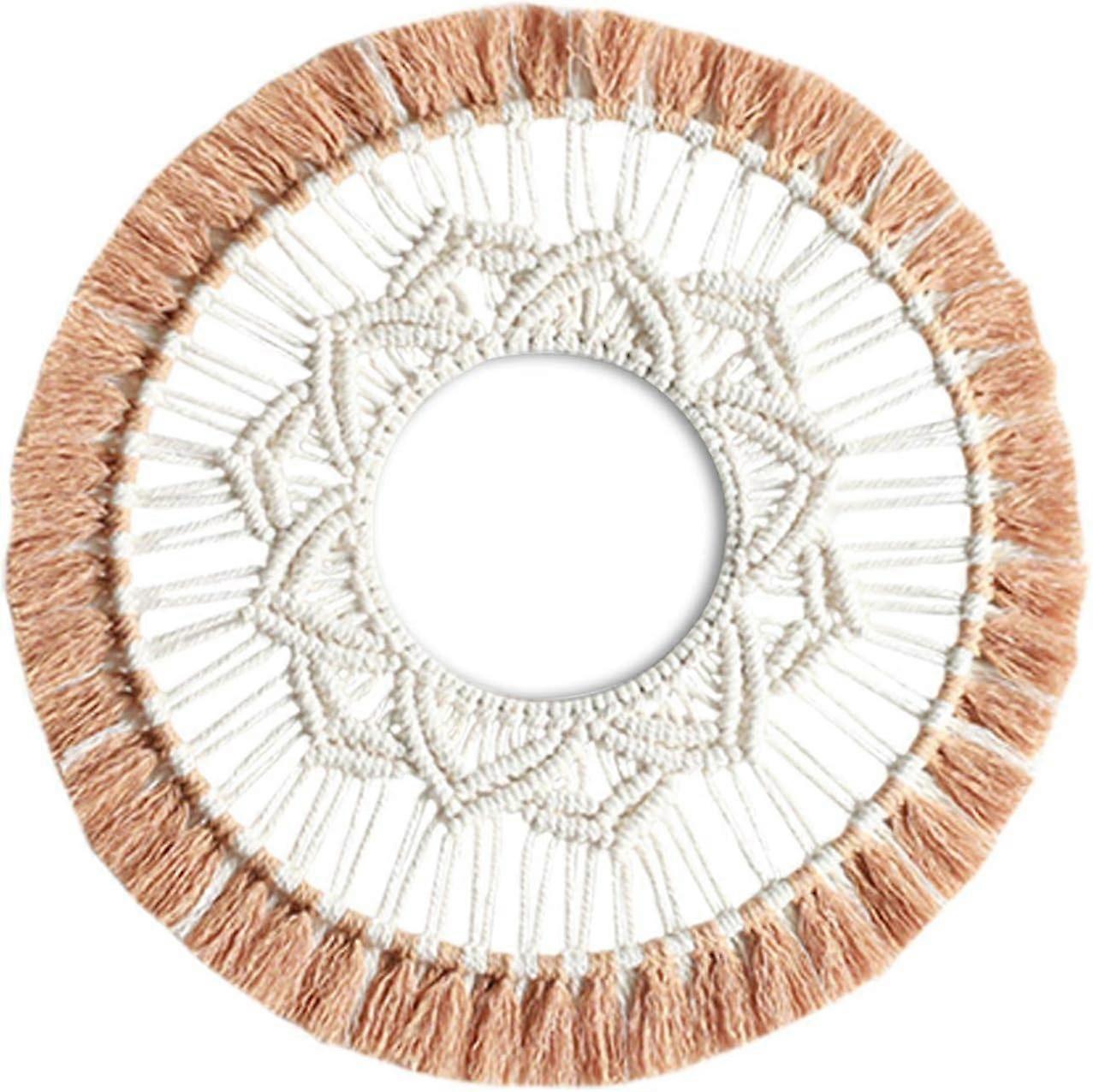 Macrame Wall Mirror - Wall Mirror with Macrame Fringe - Round Decoration Boho Antique Mirror