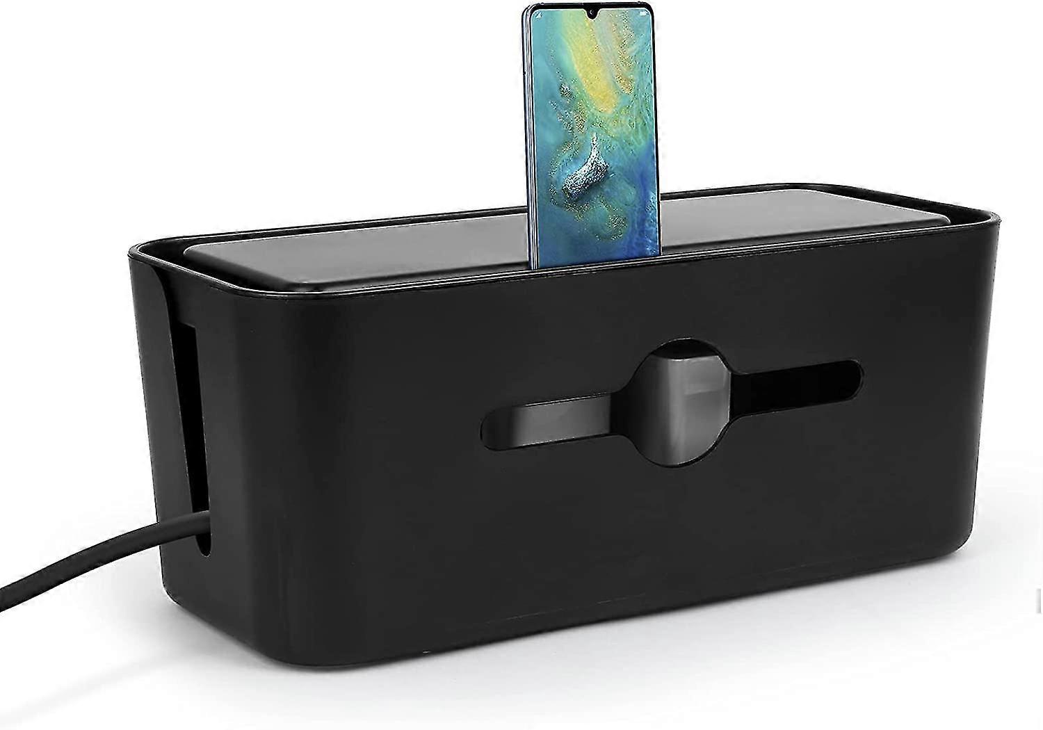 Cable Management Box Collector Organiser Socket Box with Ventilation (Black)