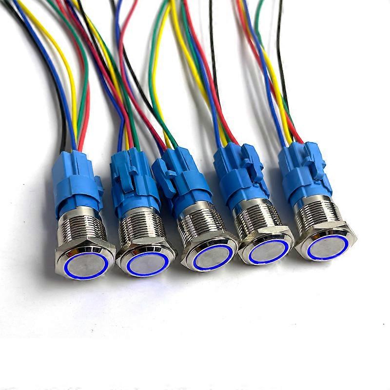 5 pcs Metal Push Button Switch 12v Ring Lamp Power Symbol Waterproof LED Light Self lock reset with connector 220