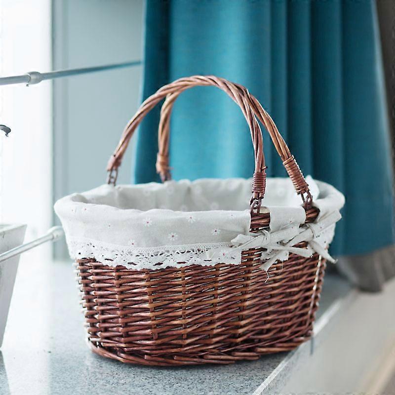 Split Willow Shopping Storage Basket with Cream Liningsuit
