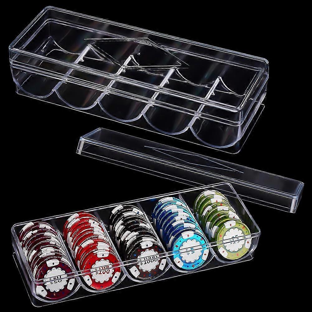 2 Pcs Clear Poker Chip Trays Plastic Casino Poker Chip Tray Rack Poker Chip Holder Poker Chip Cases with Cover for Casino Game Standard Size Chips & C