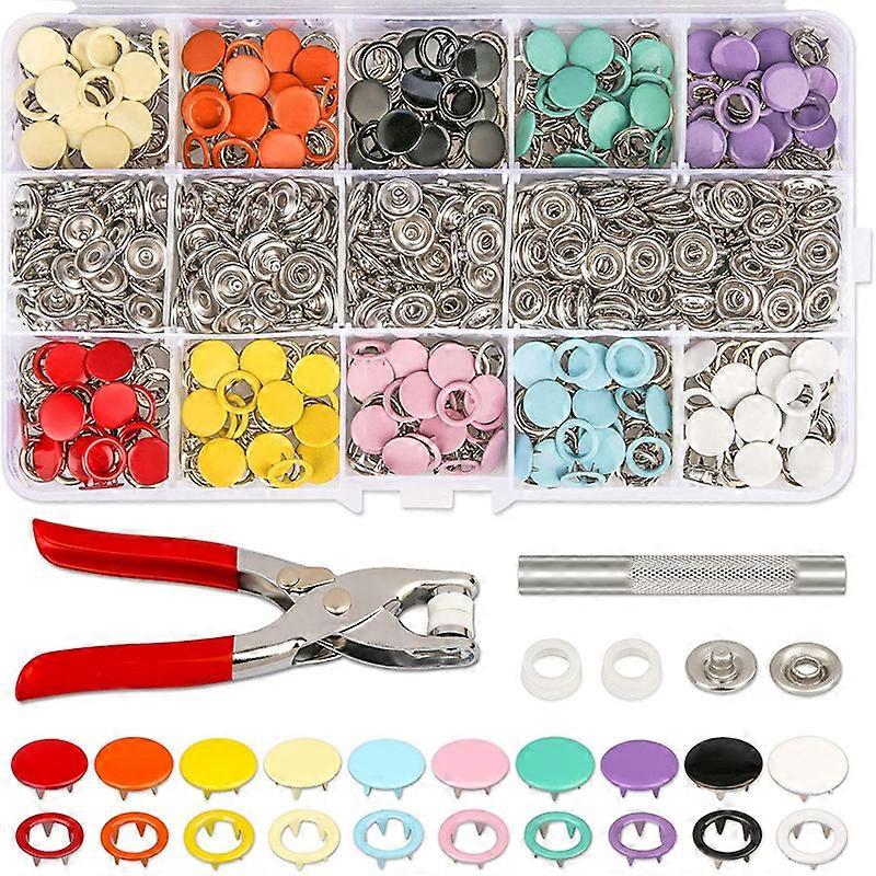 Plier Tool 200 Set 10 Color Metal Sewing Buttons Hollow/Solid Prong Press Studs Snap Fasteners for Installing Clothes Bags