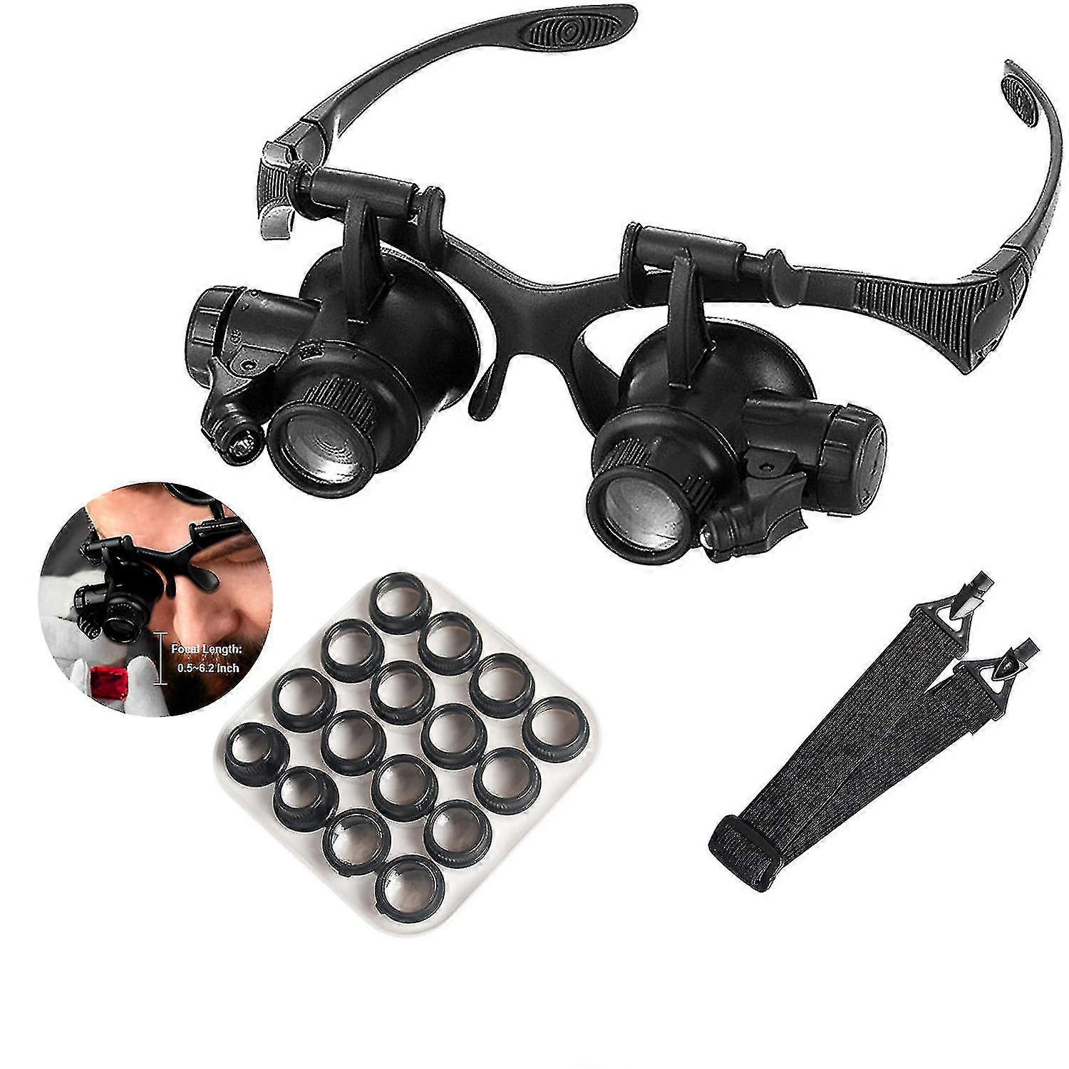 Head Mount Magnifying Glass With Led Light, Jewelers Loupe Magnifier With 8 Interchangeable Lens For Close Work/electronics/eyelash/crafts/jewelry/rep