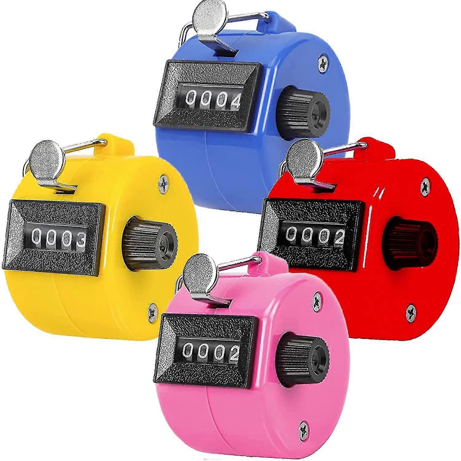 4 Stück Handheld Zählzähler Manueller digitaler Klicker Mechanischer Handflächenabstand 4-stelliger Zahlenklickzähler, zufällige Farbe - gut