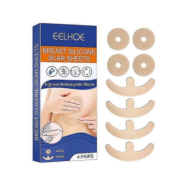 Silicone Scar Sheets Silicone Scar Sheets for Breast 8 Pack Breast Reduction After Surgery for Scars, Scar Removal Sheets, 4 Areola Soft Strips & 4 An