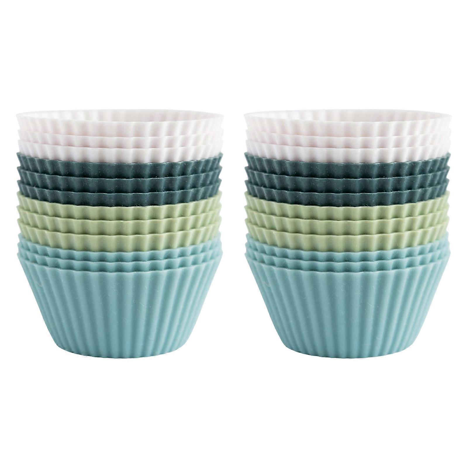 24Pcs Silicone Cake Mold Flexible Easy to Clean Morandi Colors Multifunctional Baking Cups for Muffins Waffles Puddings BPA Free Non-stick Cupcake Lin