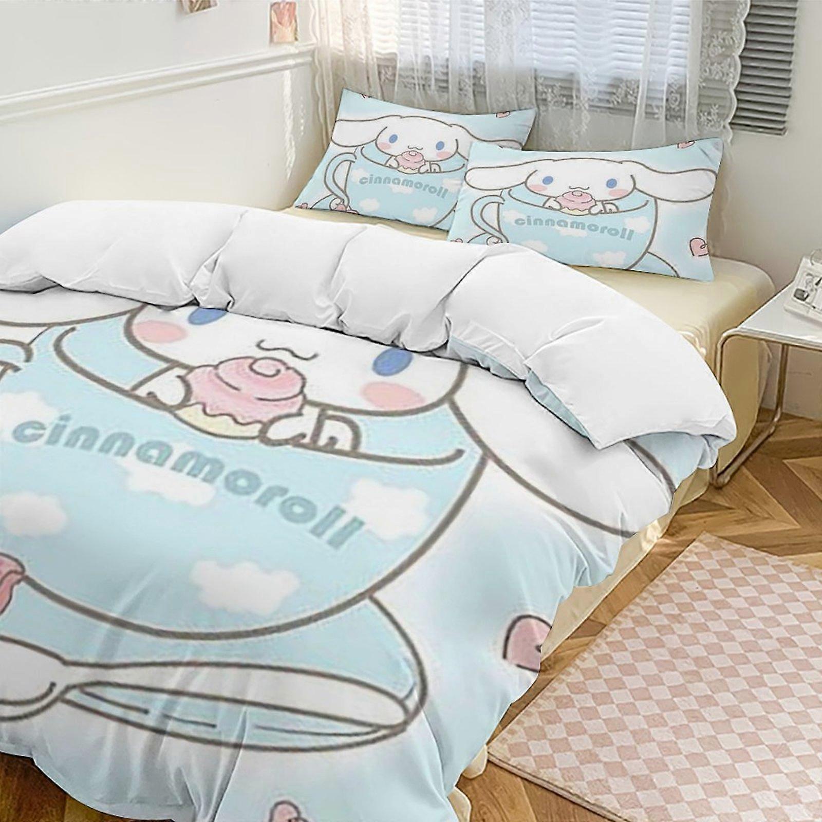 v928 Cinnamoroll Conjunto de Cama Twin de 3 Peças - Inclui 1 Edredom Individual e 2 Fronhas de Cama - Microfibra Resistente ao Desbotamento - Cinnamoroll io928