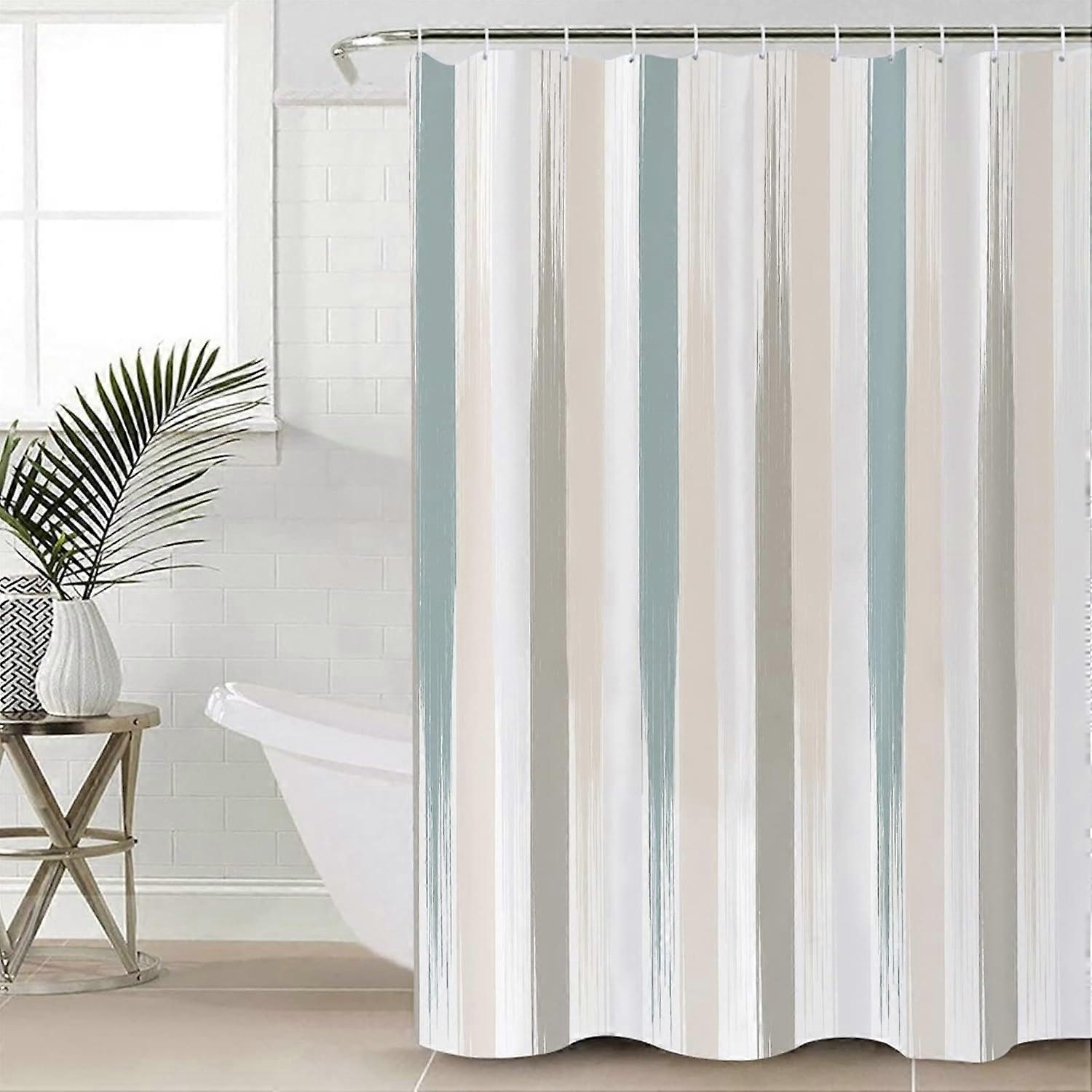 Teal Beige Brown Shower Curtain, Stall Shower Curtains for Bathroom/Bathtub, Modern Oil Painting Striped Abstract Art Waterproof Fabric Shower Curtain