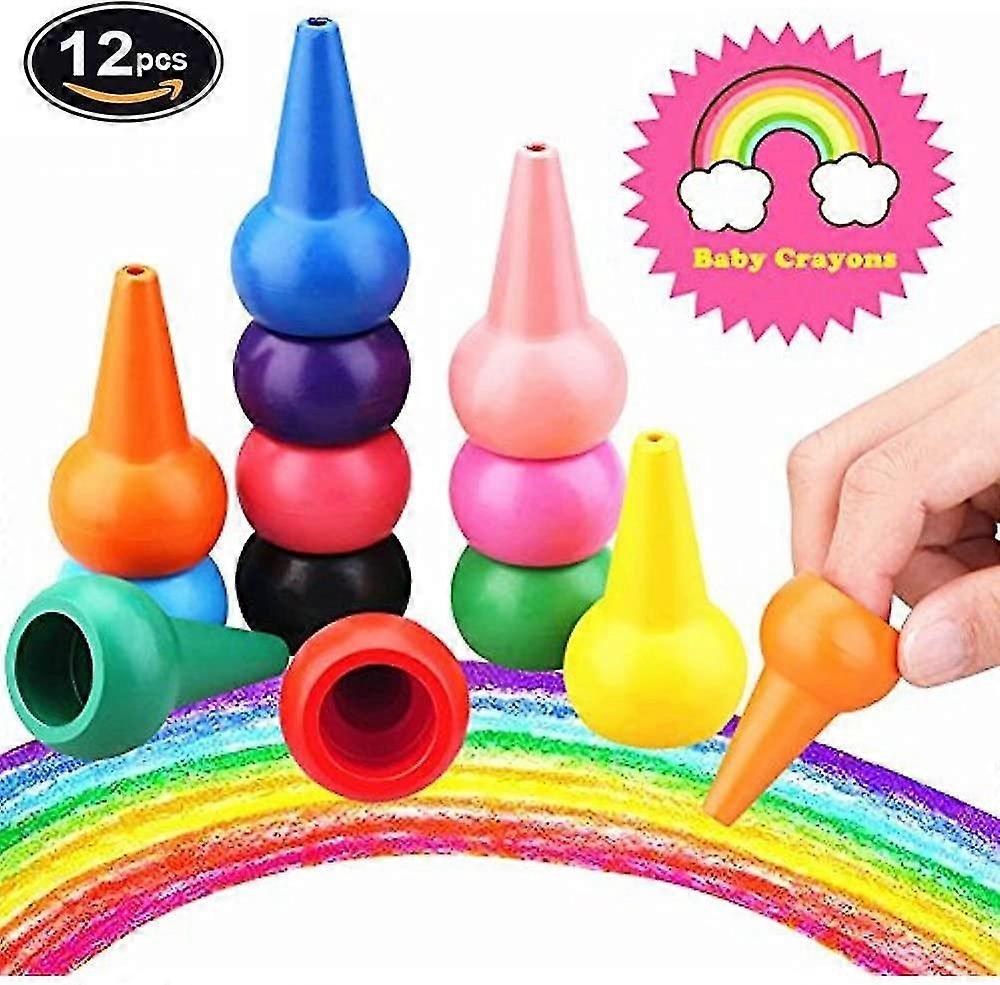 Småbarn fargestifter, fingerfargestifter for barn, 12 farger 3d håndflategrep fargestifter, vaskbar maling fargestift for barn, småbarn, barn, gutter og jenter
