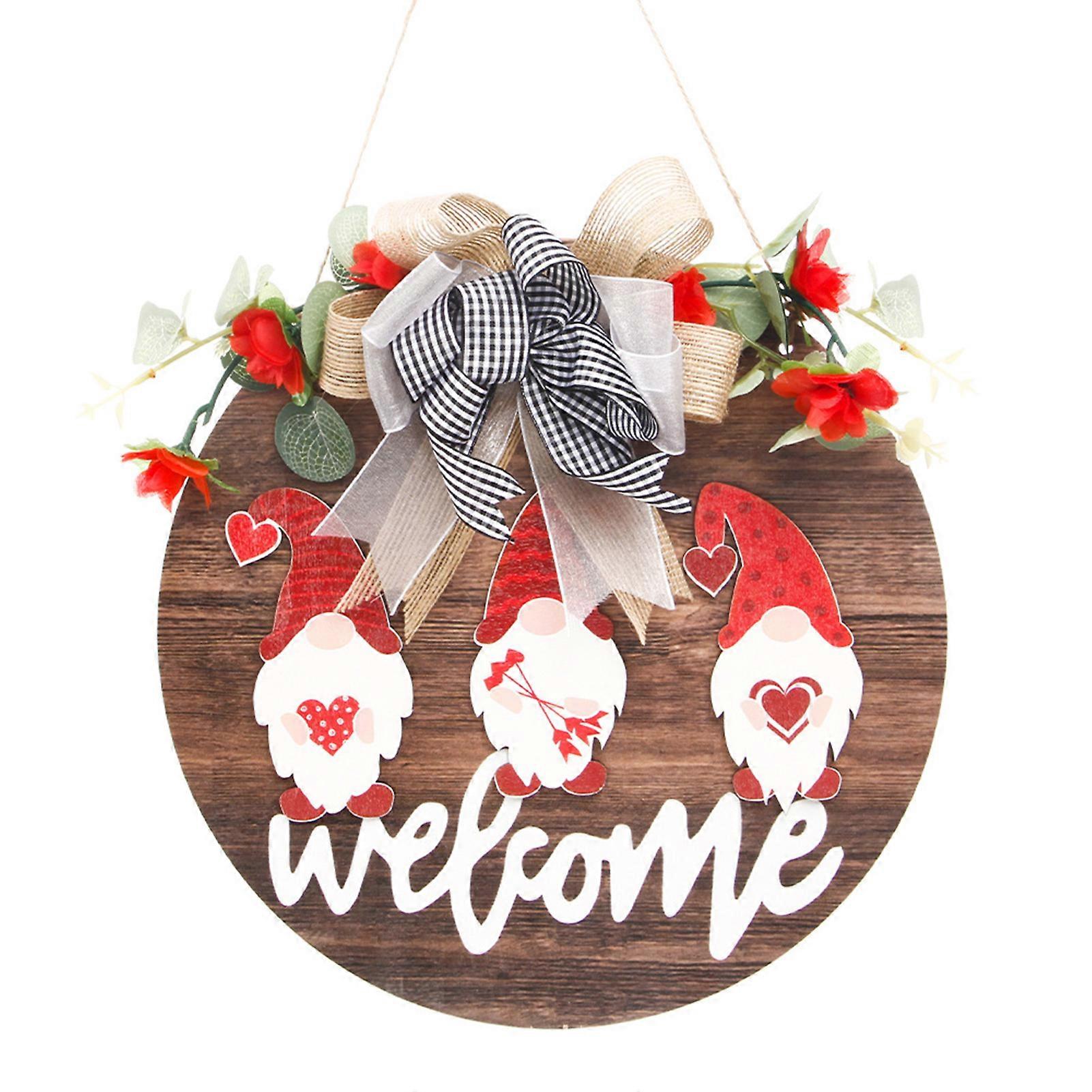 Valentines Day Wooden Door Signs Round Shape Wall Plaque with Bowknot Ribbon for Valentine\'s Day Room Door Decor