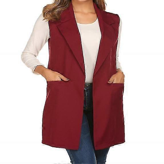 Blazer long sans manches ouvert avant gilet de tranchée décontracté blazer à revers