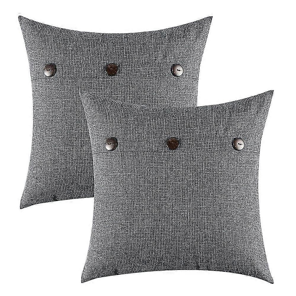 Set Of 2 Decorative Linen Throw Pillow Covers Cushion Case Triple Button Vintage Farmhouse Pillowcase Compatible With Couch Sofa Bed