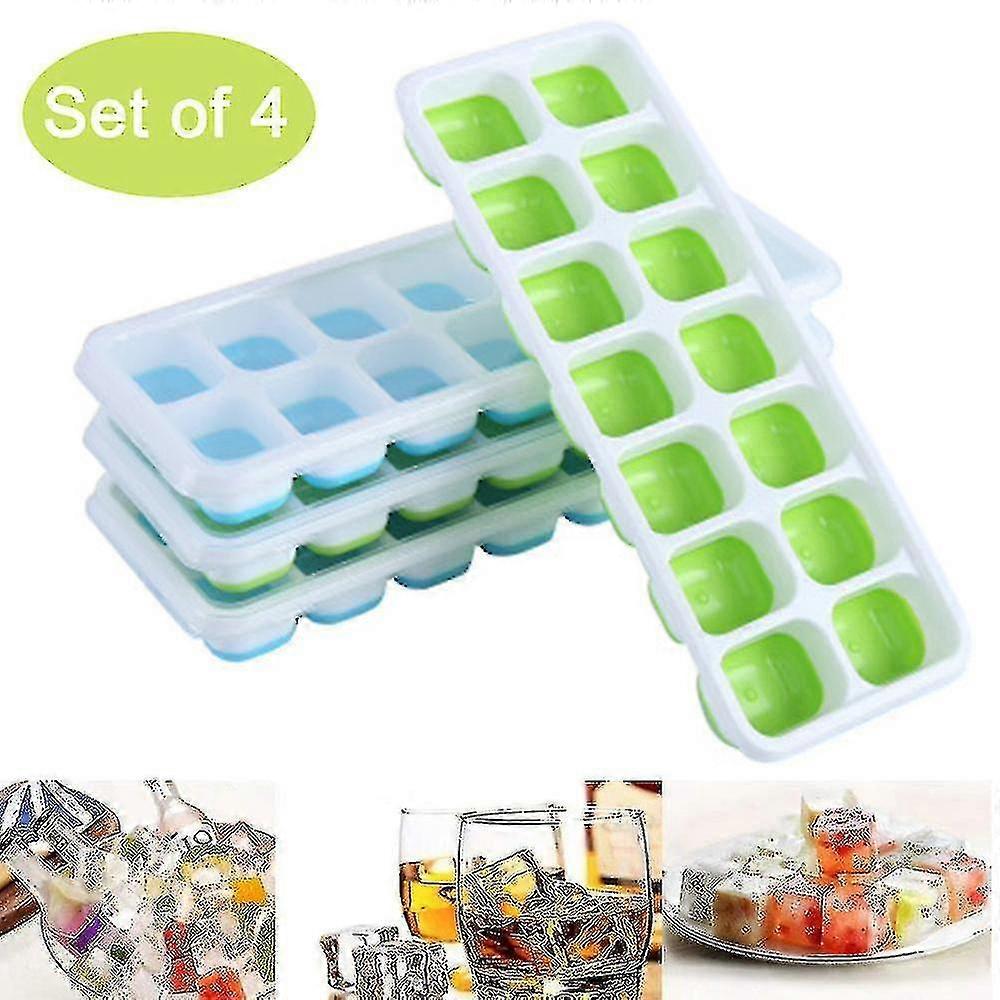 Ice Cube Trays 4 Pack, Easy-release Silicone And Flexible 14-ice Tray