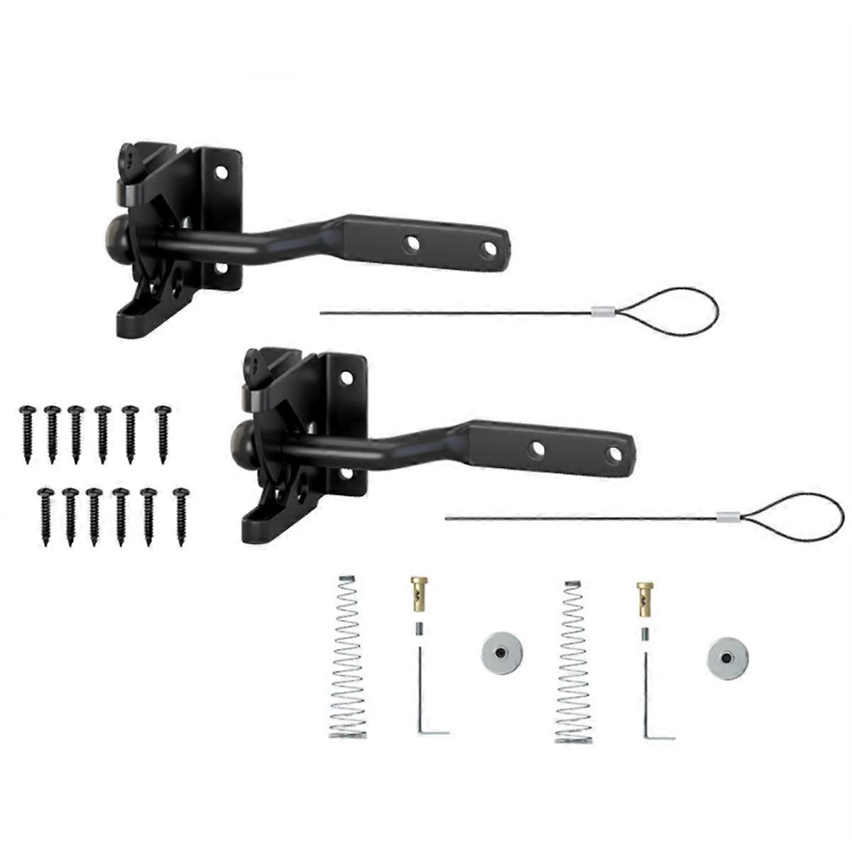 2 Pack Self Locking Gate Latch for Wooden Fence Heavy Duty,with Steel Spring Cable Pull String Gate