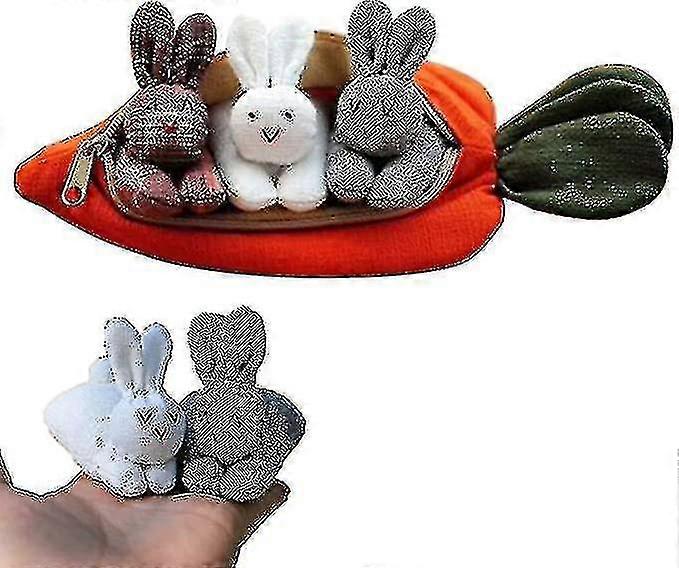 Hide-and-seek Bunnies In Carrot Pouch, 3 Bunnies In A Carrot Purse, Easter 3 Rabbits Into Carrot Purse Zipper Bag Funny Toy Gifts