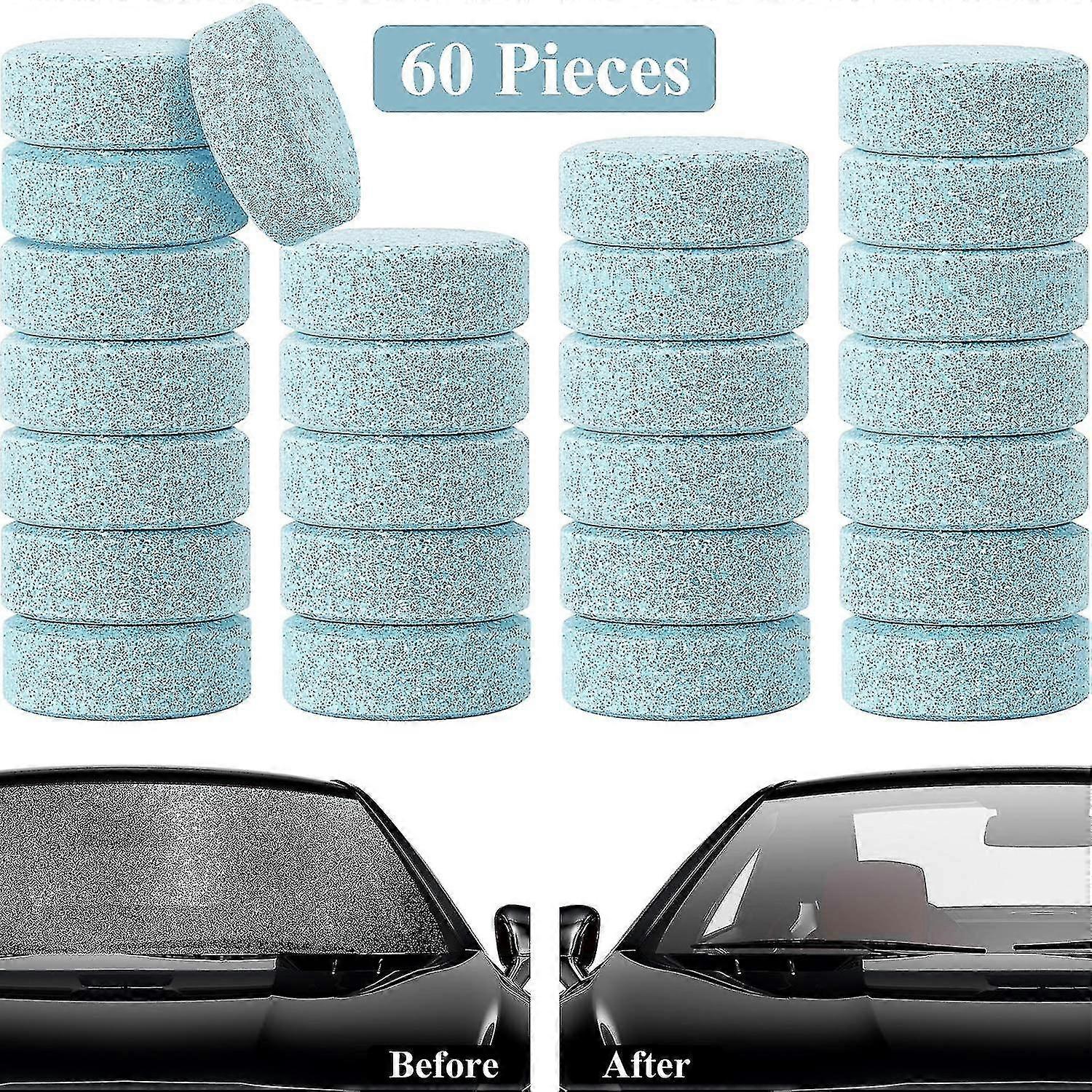 60 Pieces Car Effervescent Tablet Car Windshield Glass Cleaner Tablets Concentrated Solid Wiper Glass Cleaning Tablets Solid Cleaner Tablets