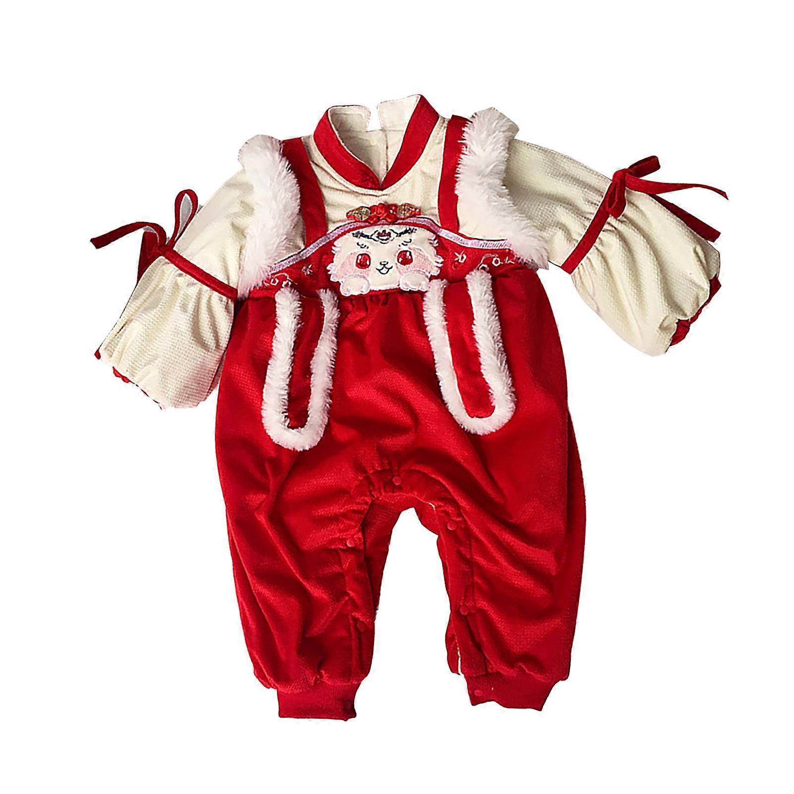Baby Jumpsuit Cute Chinese Style Stand Collar Cotton Soft Warm Baby One Piece Outfit for Winter Full Length 28.7in