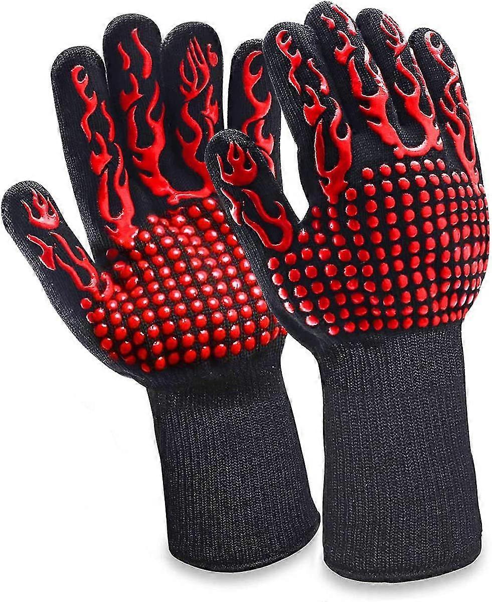 قفازات شواء ، قفازات فرن ، قفازات شواء مقاومة للحرارة ، قفازات طبخ تصل إلى 800 درجة مئوية ، 1 زوج من عدم الانزلاق مع سيليكون للشواء ، الطبخ ، الخبز ، اللحام