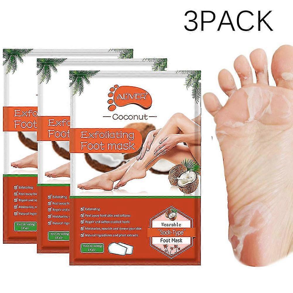 Foot Peel Mask 3 Pack, Coconut Exfoliating Foot Masks, Natural Exfoliator For Dry Dead Skin, Callus, Repair Rough Heels For Men Women