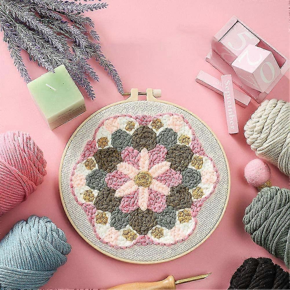 Diy Rug Hook Kit Diy Knitted Wool Embroidery Kit With Landscape Floral Pattern Lock Hook Kit