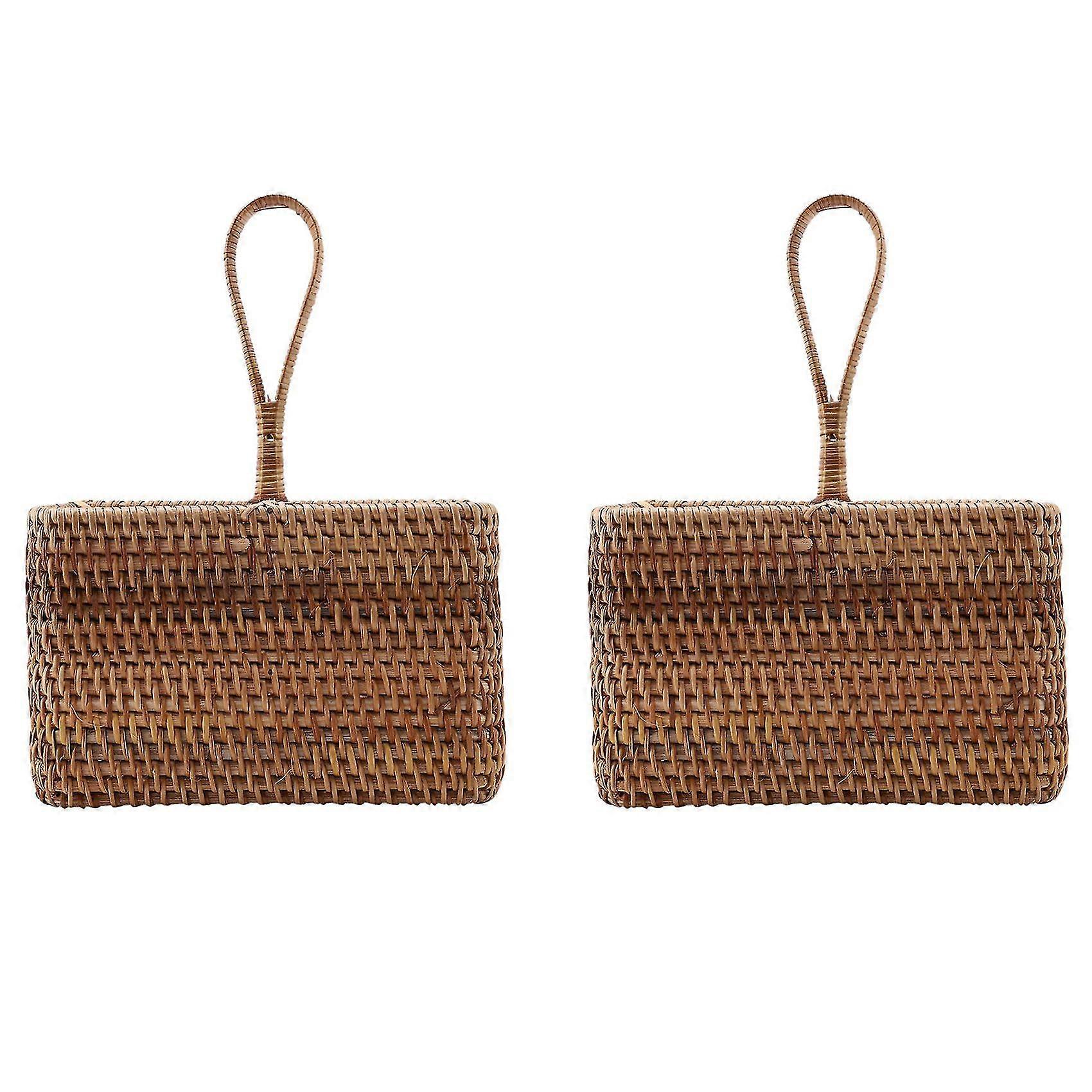 2x Hand-woven Wicker Straw Storage Basket Portable Four Compartment Classification Storage Fruit Ba