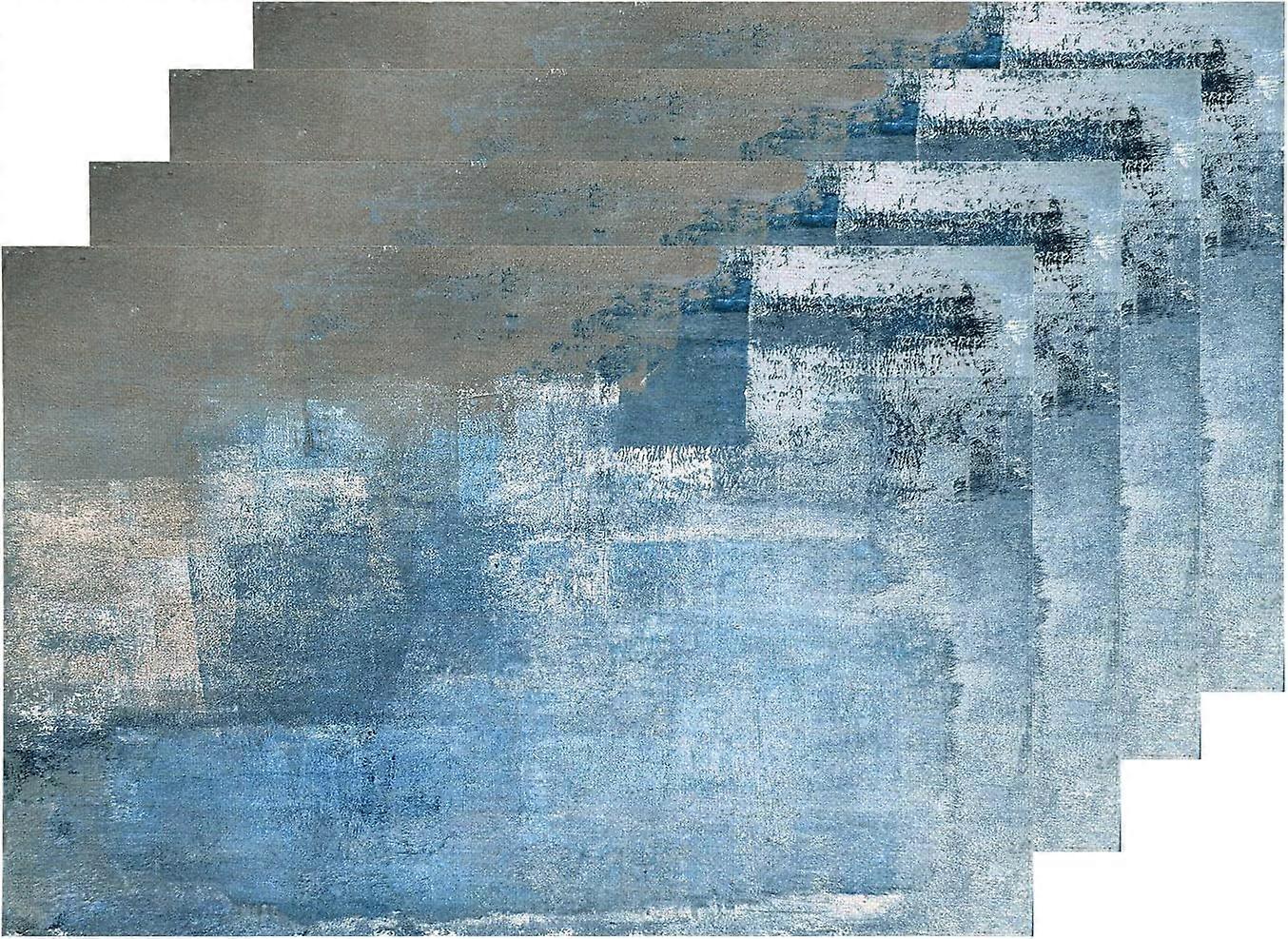 Sets de table d’art abstrait gris, bleu peinture moderne Tapis de table Toile de jute en lin Isolation thermique lavable à deux étages pour table à manger Table de cuisine Ensemble de 4