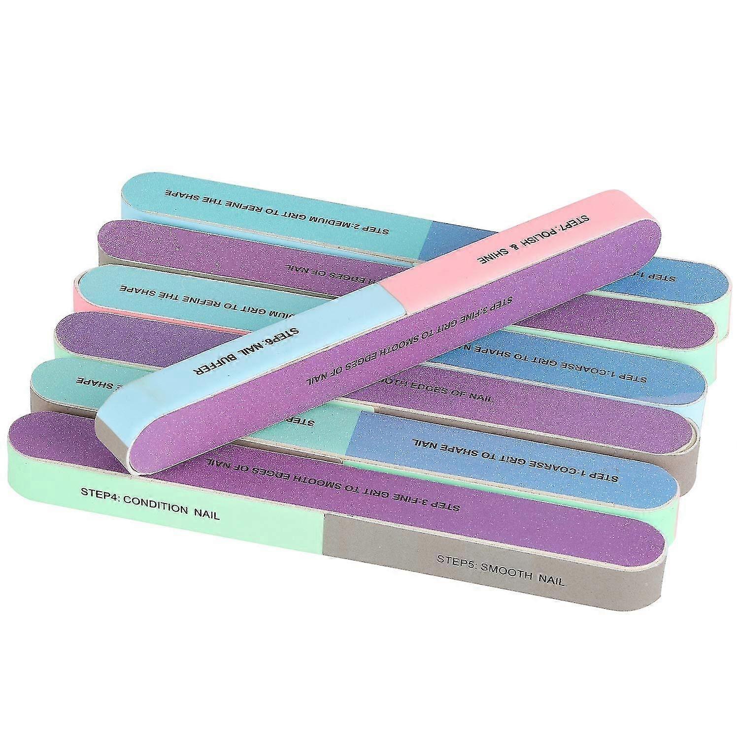 12 Packs 7 Way Nail File And Buffer Block Professional Nail Buffering Files 7 Steps Washable Emery Boards For Acrylic Nails