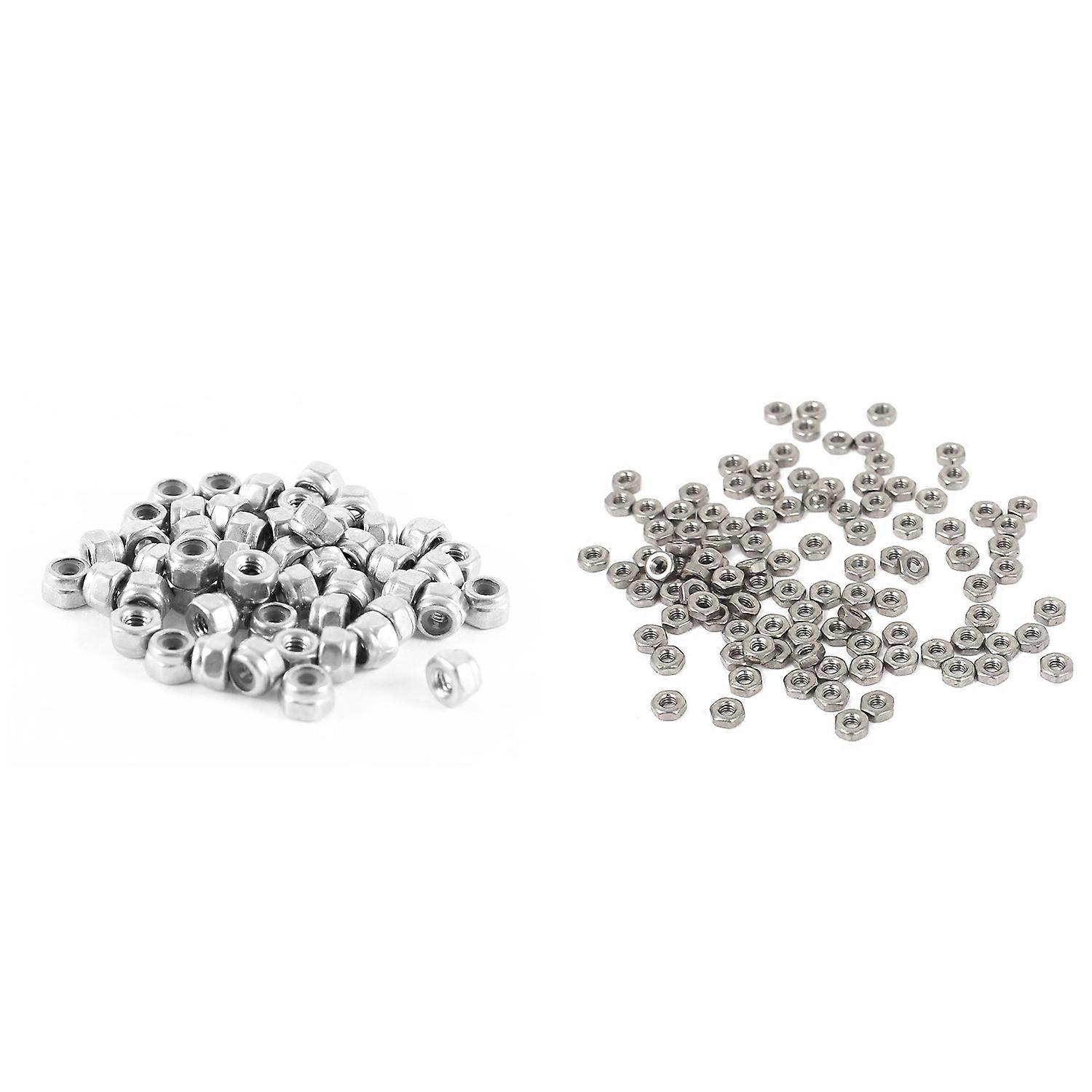 100Pcs Metric M2 Hex Nuts 304 Stainless Steel Fastener Din934 for Bolt & 50Pcs Hardware Hex Locknut