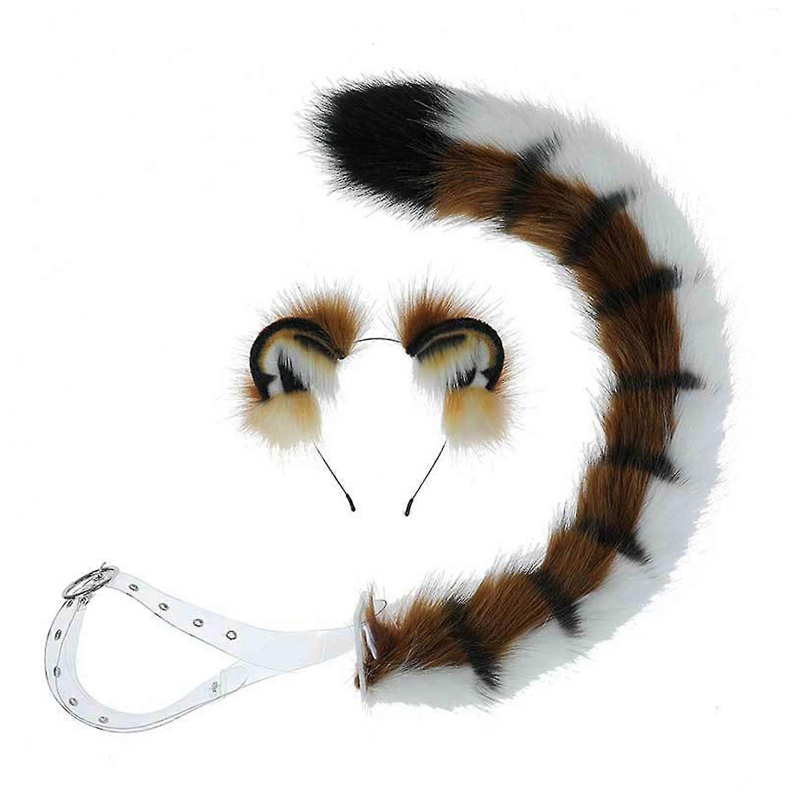 Tiger Ears Hairhoop Fur Tail Suit Cosplay Costume Faux Headdress Plush Set