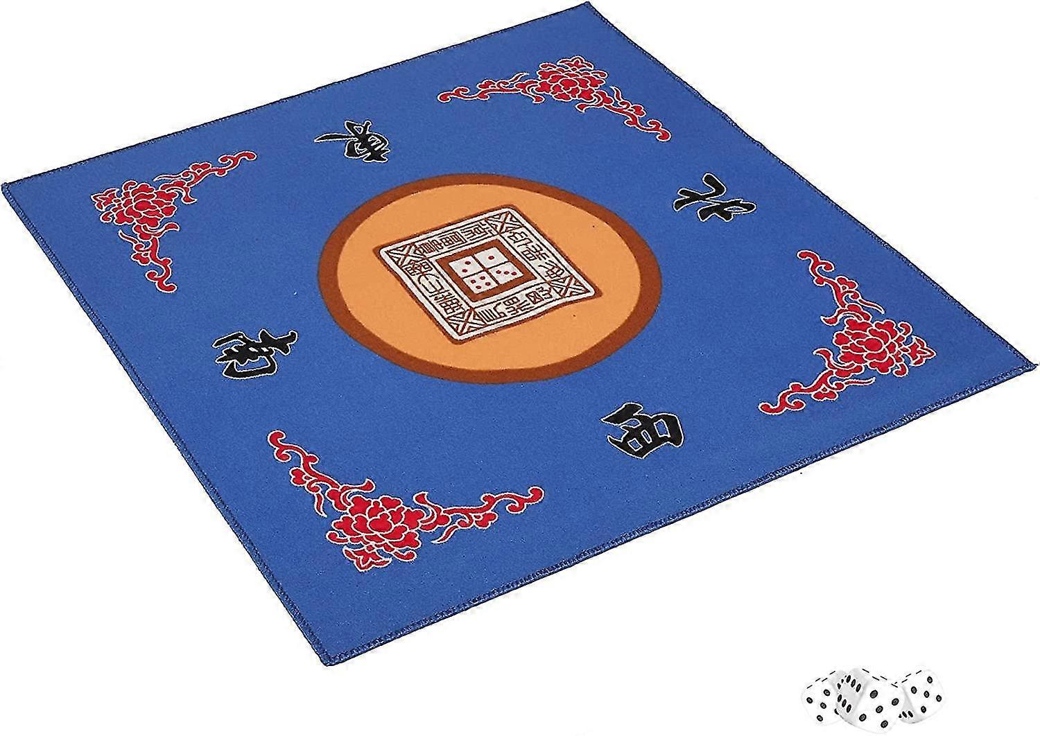 Mahjong Mat with 3 Free Dice for Card & Board Games Non-Slip Mat 31.5" x 31.5" - Blue (A-5-F6)