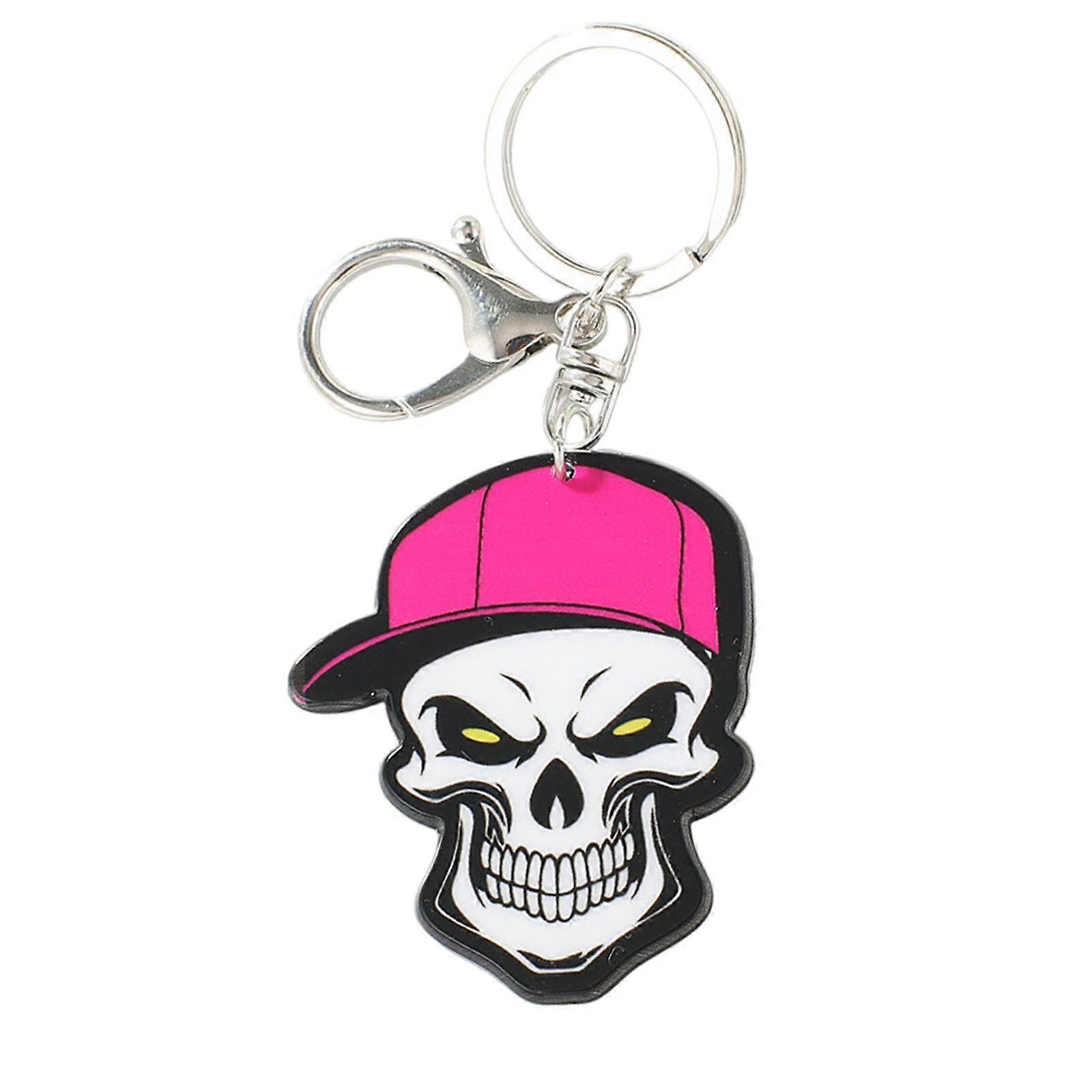 Skull Head Keychain Key Fob Acrylic Backpack Decor Charm Punk Style Keychain Pink Hat