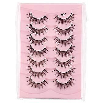 7 pares de pestañas postizas de tallo transparente con raíces cruzadas naturales y raíces distintas. Las estudiantes usan maquillaje en la vida diaria y simulan pestañas