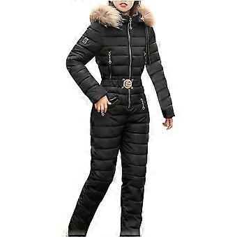 Womens Snowsuit Onesie With Fur Hood Winter One Pieces Ski Suits Waterproof Windproof Outfits Thick Sports Jumpsuit Outerwear