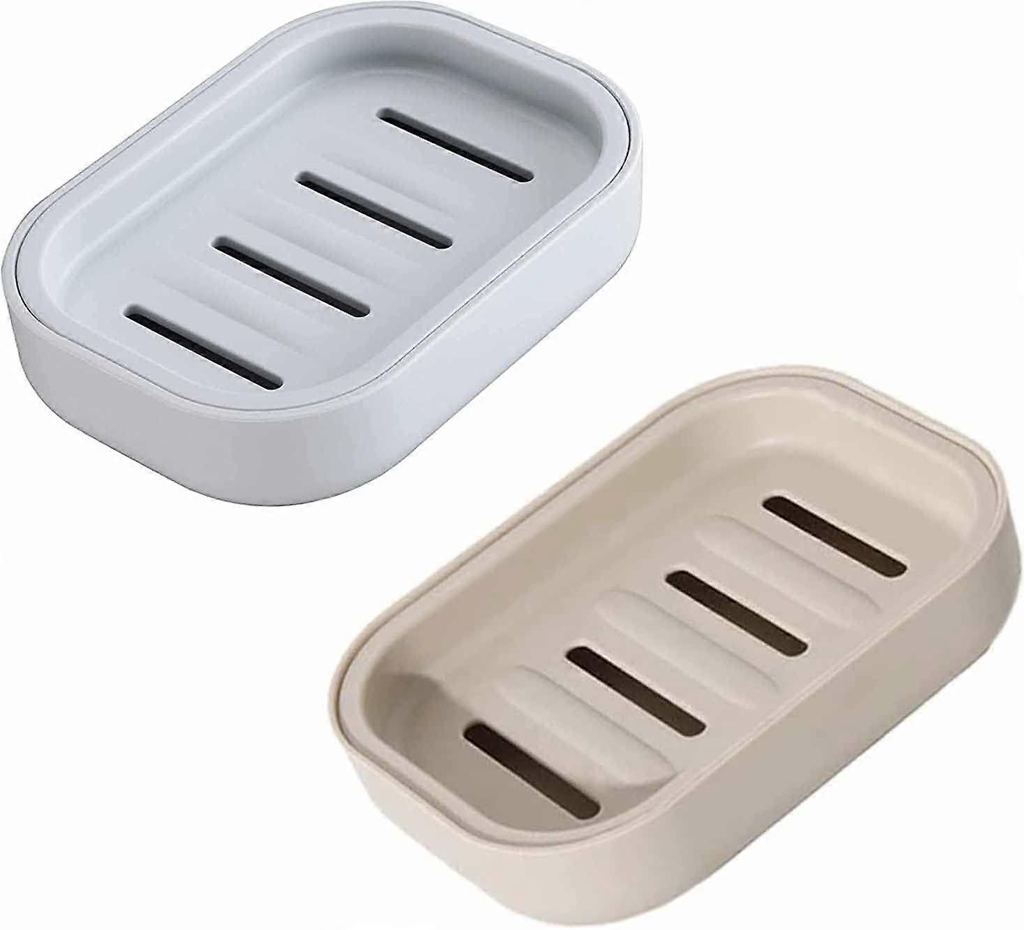 Zeepbakjes met Drainage Zeepbakjeshouder Reizen Zeepkist Zeepkist Doos Waterdichte Zeepcontainer Draagbare Douche Zeepkist - 2PCSKhaki+Blauw