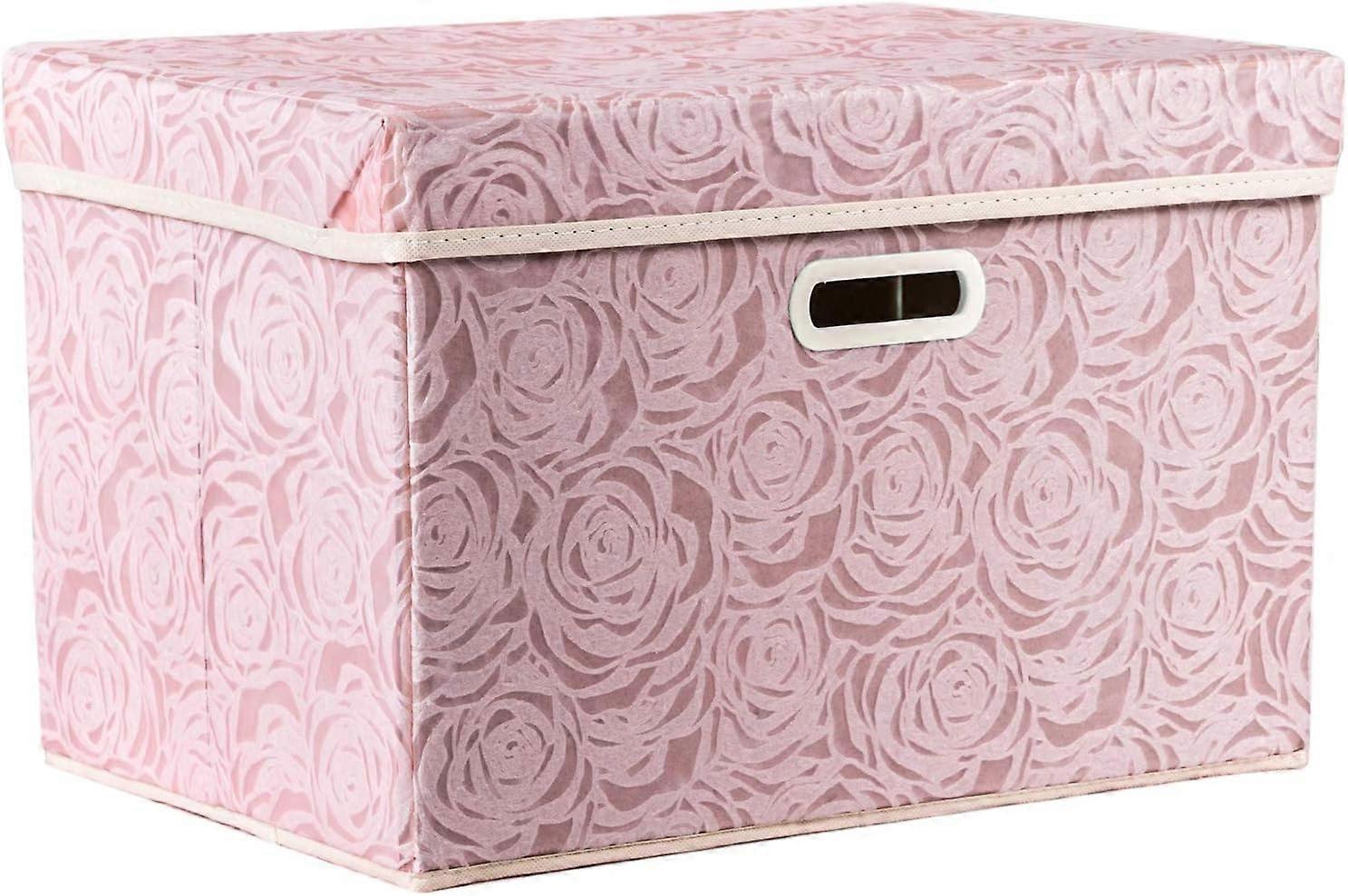 Large Foldable Storage Boxes with Lids [1 Pack] Decorative Fabric Storage Box Cube Organizer, Pink 45 x 30 x 30 cm