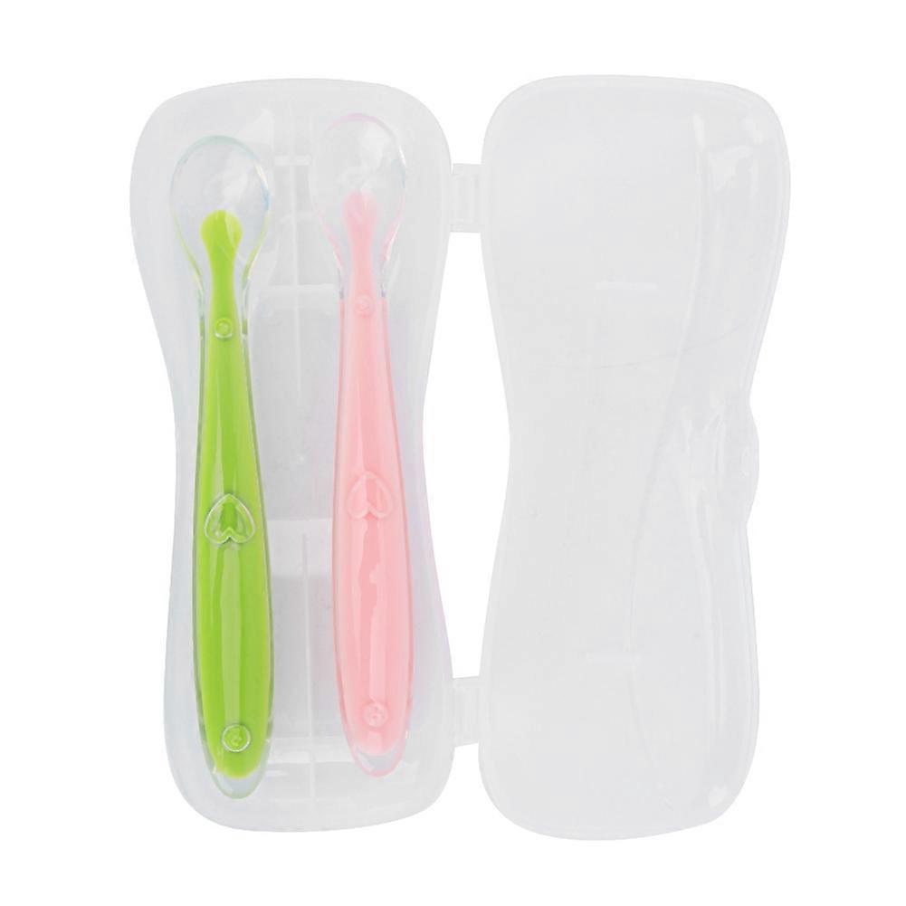 2Pcs/Set Silicone Soft Tip Spoons For Babies Over 4 Months Old With Box
