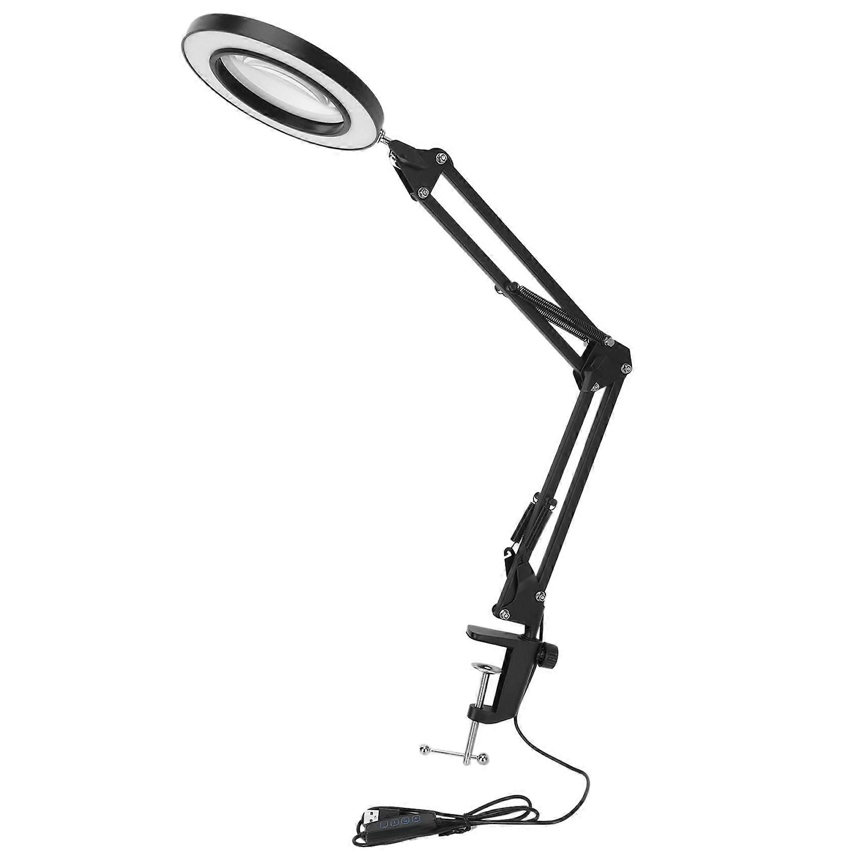 LED Magnifying Lamp with Clamp, 10 Levels Dimmable, 3 Color Modes, 5-Diopter Real Glass Lens, Adjus