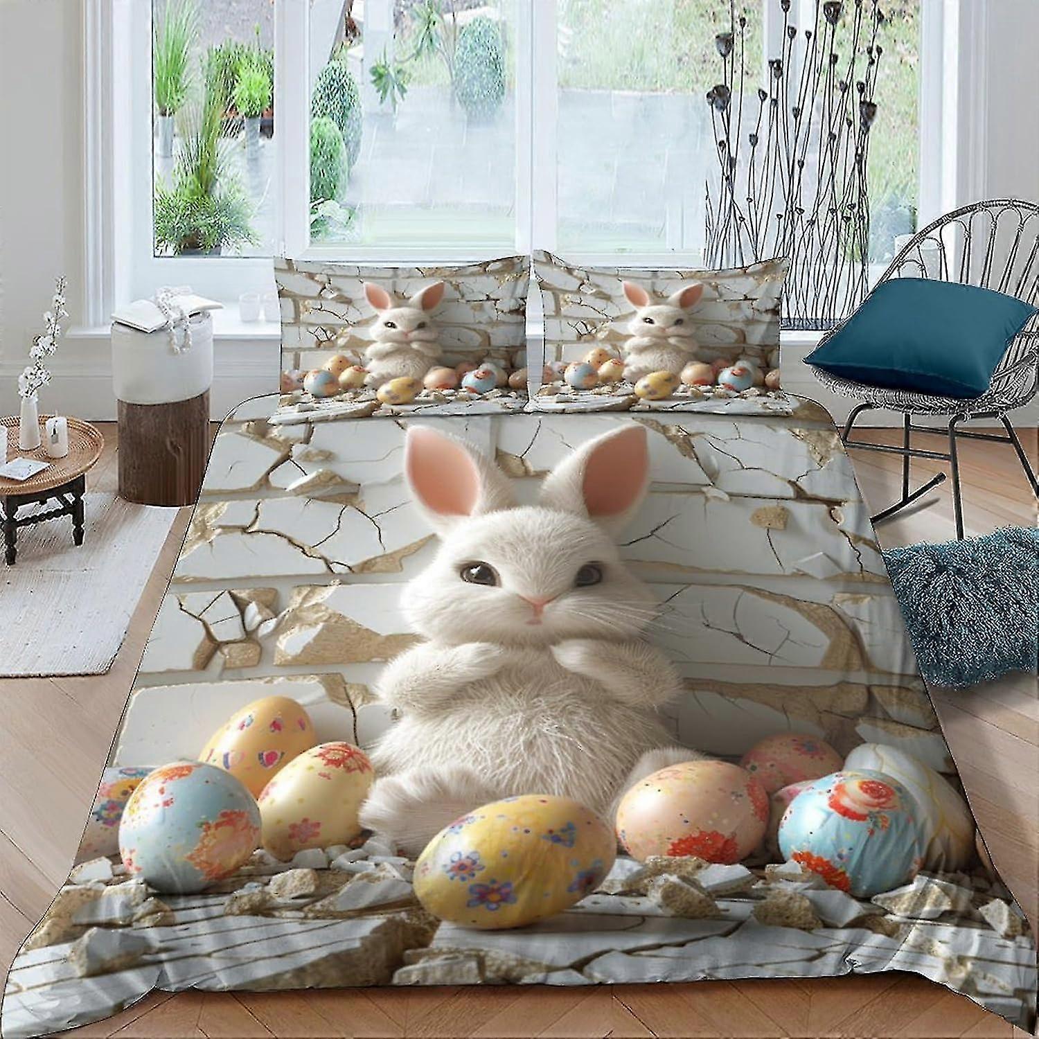 o3517 Lençóis Cartoon Bunny Colcha Capa de Edredão Conjunto de 3 Peças com Fecho de Zíper 3D Soft Bedding Conjuntos de Cama Microfibra Lençóis de Cama Dupla fVV