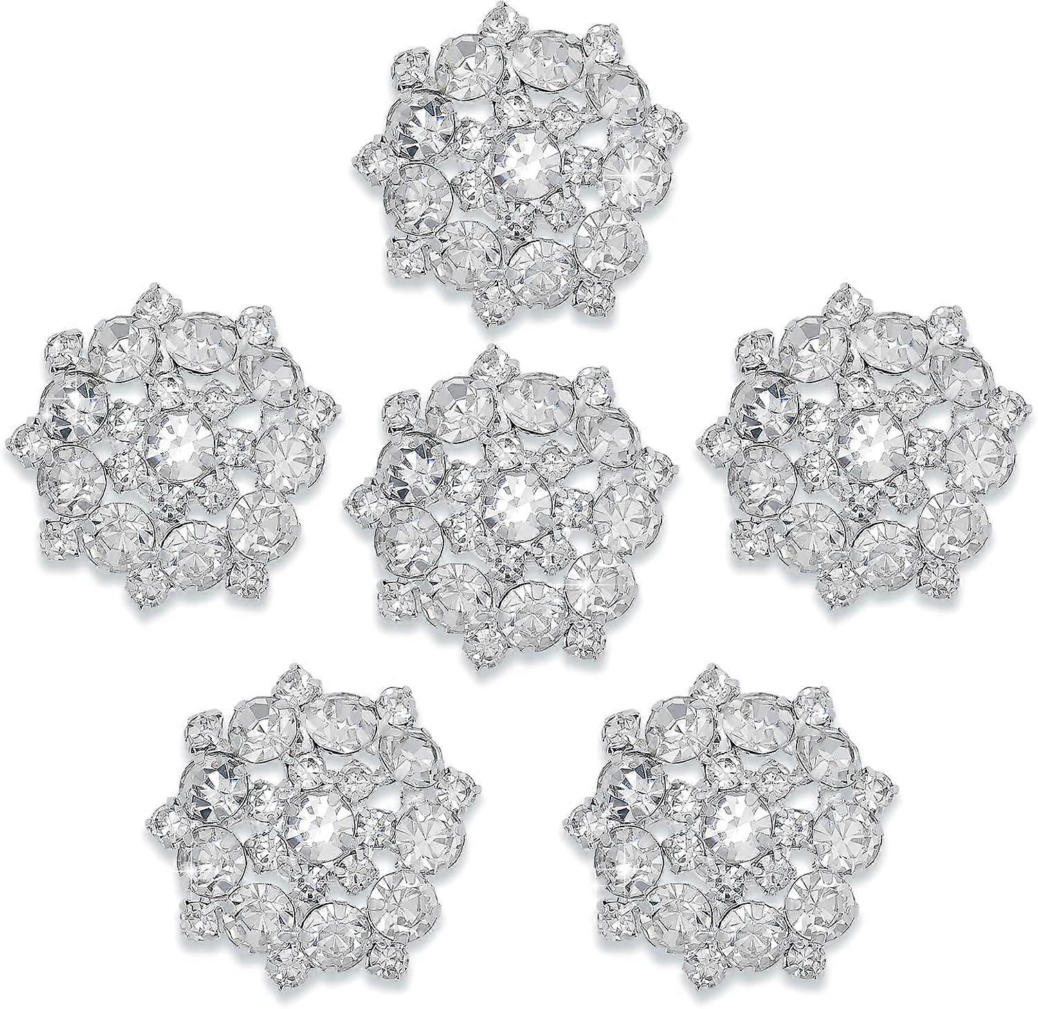 DIY 6Pcs Rhinestone Shank Buttons Sew on Rhinestone Buttons Flower Crystal Buttons Embellishments White DIY