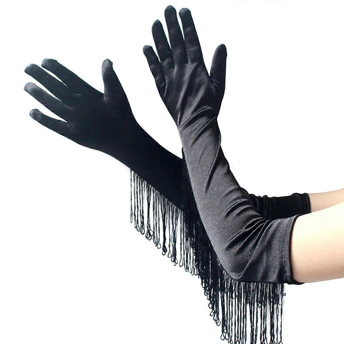 Fringed Long Satin Gloves Latin Dance Gloves for Performance