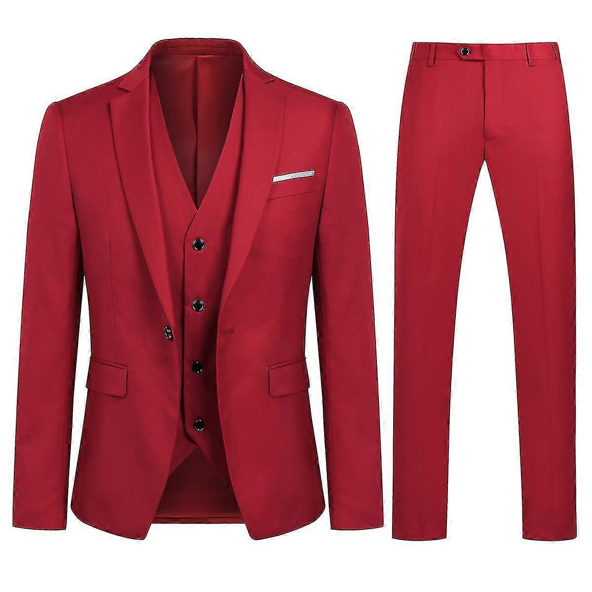 Herr Kostym Business Casual 3-delad kostym Kavaj Byxor Väst 9 färger