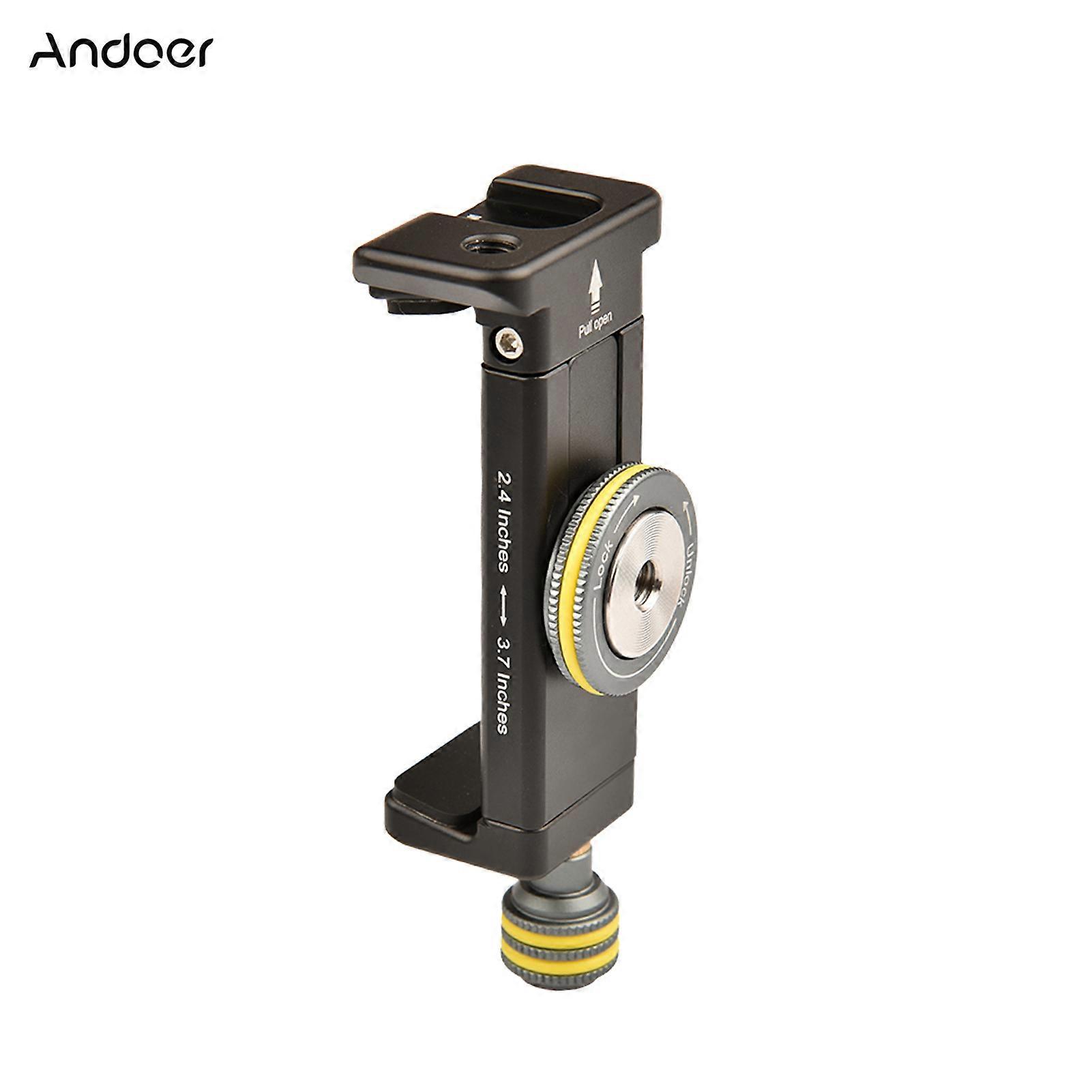 Andoer Smartphone Holder Clamp Tripod Mount with Triple 1/4-inch Threads Cold Shoe Mount for Phone Microphone LED Light Mounting