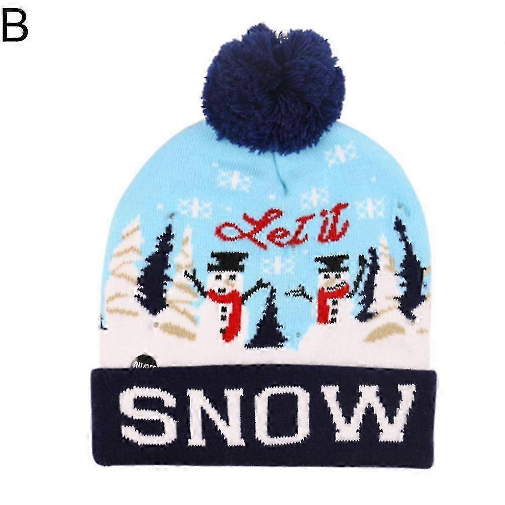 Snowman Reindeer Led Light Up Knit Warm Hat Beanie Cap Christmas Party Supply Jikaix